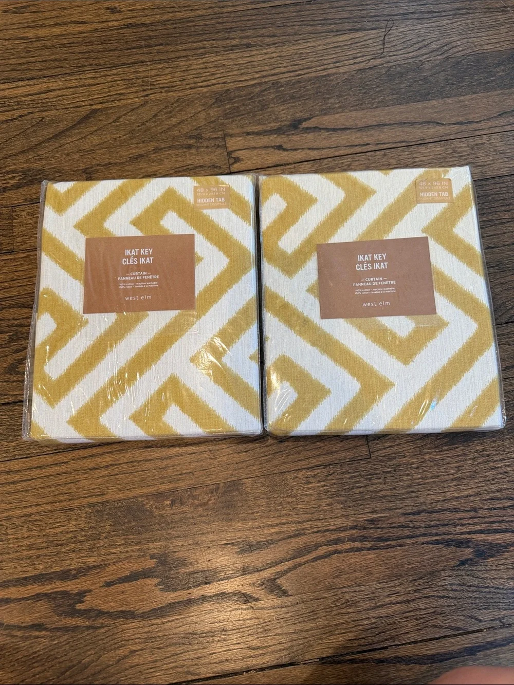 NWT - West Elm Yellow and White Ikat Key Curtain Panel Pair C#1